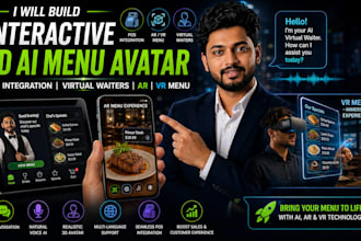 build interactive 3d ai menu avatar, pos integration virtual waiters ar VR menu
