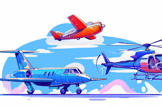 draw aircraft, airplane, helicopter into a vector cartoon