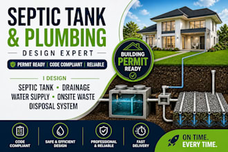 design septic tank, onsite waste disposal, plumbing and drainage plans for build