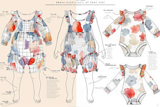 design baby wear fashion illustration with tech pack