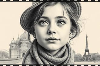 sketch a custom charcoal drawing, pencil portrait from photo