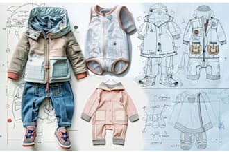 design baby wear with technical drawings, cad, tech packs