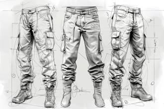 design denim, jeans, pant wear flat sketch, and tech packs