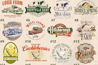 do professional vintage farm ranch logo for your branding