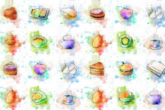 create illustrated watercolor icons