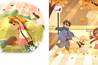draw soft whimsical children story book illustration