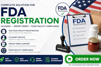 handle fda registration, US agent, food compliance and import permit