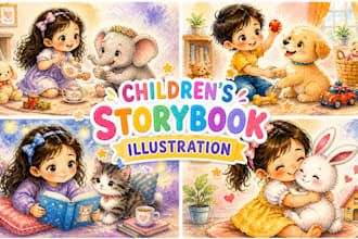 do watercolor children book illustration, picture book, character design