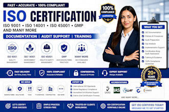 give iso 9001, 45001 14001, gmp, 22301, iso certification