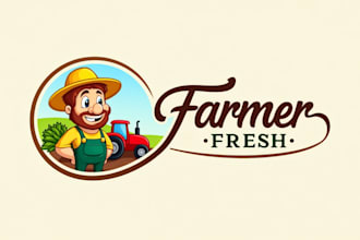 design realistic farmer mascot logo with express delivery