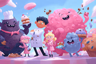 draw a cute and funny cartoon illustration