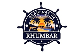 make caribbean themed bar logo vintage 1600s US coastal town
