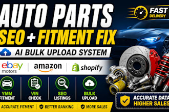 auto parts ai SEO, ymm fitment fix, vin check, bulk upload ebay amazon shopify