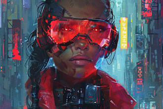 draw digital portrait in style cyberpunk