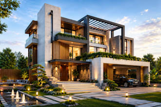architectural 3d modeling exterior house, commercial rendering and visualization