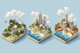 draw unique isometric map illustration flat design 2d isometric map