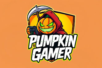 make an amazing pumpkin gamer mascot logo with express delivery