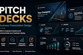 design investor pitch decks and  business presentations for startups funding
