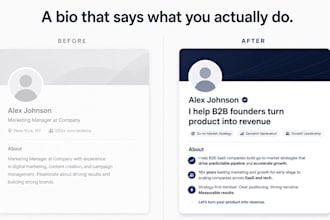 write your linkedin profile bio, about page or professional bio