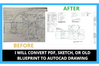 redraw old house blueprints plans into clean and accurate 2d drawings