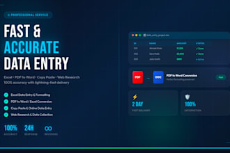 fast and accurate data entry, excel, PDF to word and copy paste work