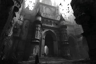 draw black and white dark horror fantasy art