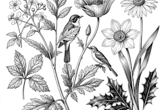 draw hand drawn botanical line art illustration of flowers, plants, fruits