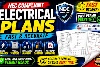 design nec compliant electrical plans, load calculation, panel schedule and sld