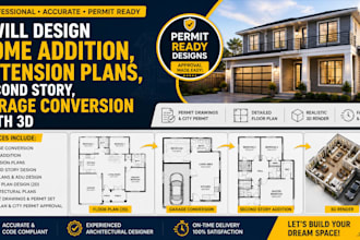 design home addition, extension plans, second story, garage conversion with 3d