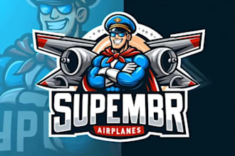 design a superb airplane mascot logo for your brand or team