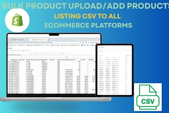 bulk csv product upload, add products listing on shopify woocommerce prestashop