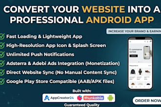 convert website to android app using appcreator24 thunkable and adsterra ads