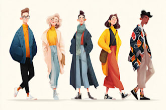 create realistic fashion flat color character illustration