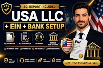 complete USA llc formation, ein, boi report and bank setup