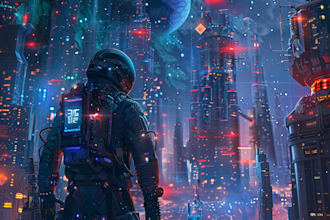 create science fiction, fantasy, cyberpunk illustration