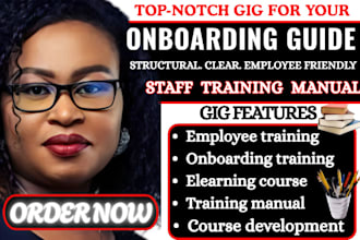 create employee onboarding training, elearning course, and training manual