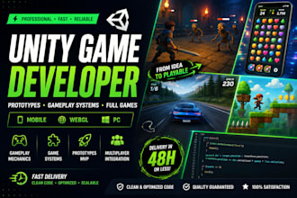 develop unity mini games, game systems, and prototypes