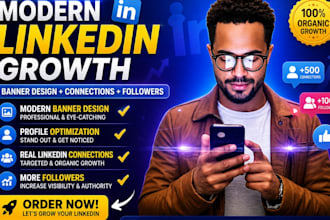 design a modern linkedln banner and grow your linkedln connections and followers