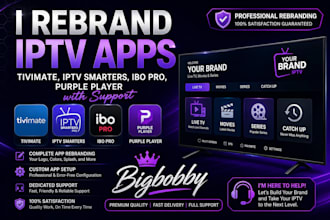 rebrand iptv apps, tivimate, iptv smarters, ibo pro, purple player with support