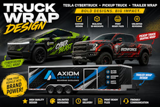 design tesla cyber truck wrap, truck wrap or van wrap design