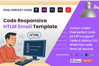 create responsive HTML email template from figma, PSD, PDF, or image
