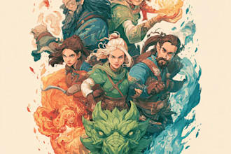 do group party character art, dnd party