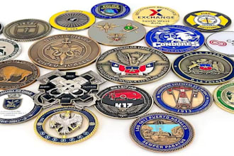 do premium 3d command challenge coin logo  mockup sculpting navy, military badge