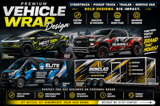 do custom tesla cybertruck wrap design, truck or van wrap design