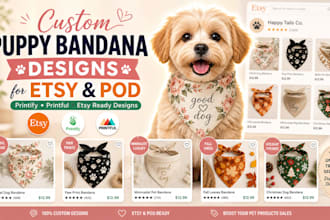 create custom puppy bandana and print on demand pet accessory designs for etsy