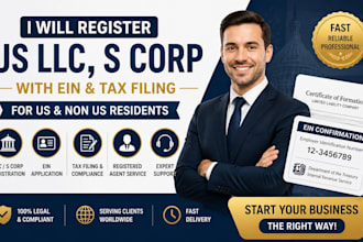 register us llc, s corp with ein for us and non us residents tax filling