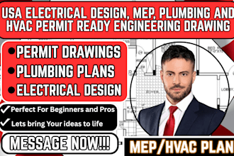 usa electrical design, mep, plumbing and hvac permit ready engineering drawing