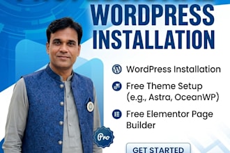 install wordpress, setup theme and elementor website