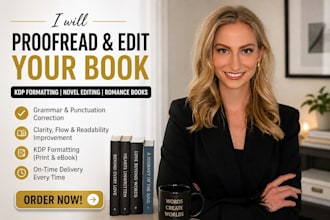 proofread edit KDP book formatting, novel book editor, fiction romance book