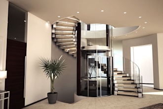design a modern 3d staircase, floating stairs and custom handrail